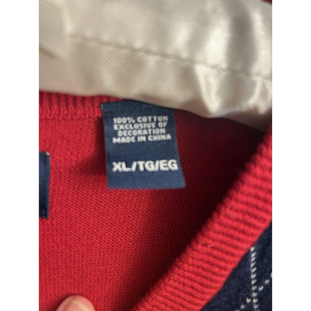 Chaps Mens XL Red Argyle Sweater Vest Cotton V Neck Preppy Golf Classic Dad Gift - Picture 4 of 13